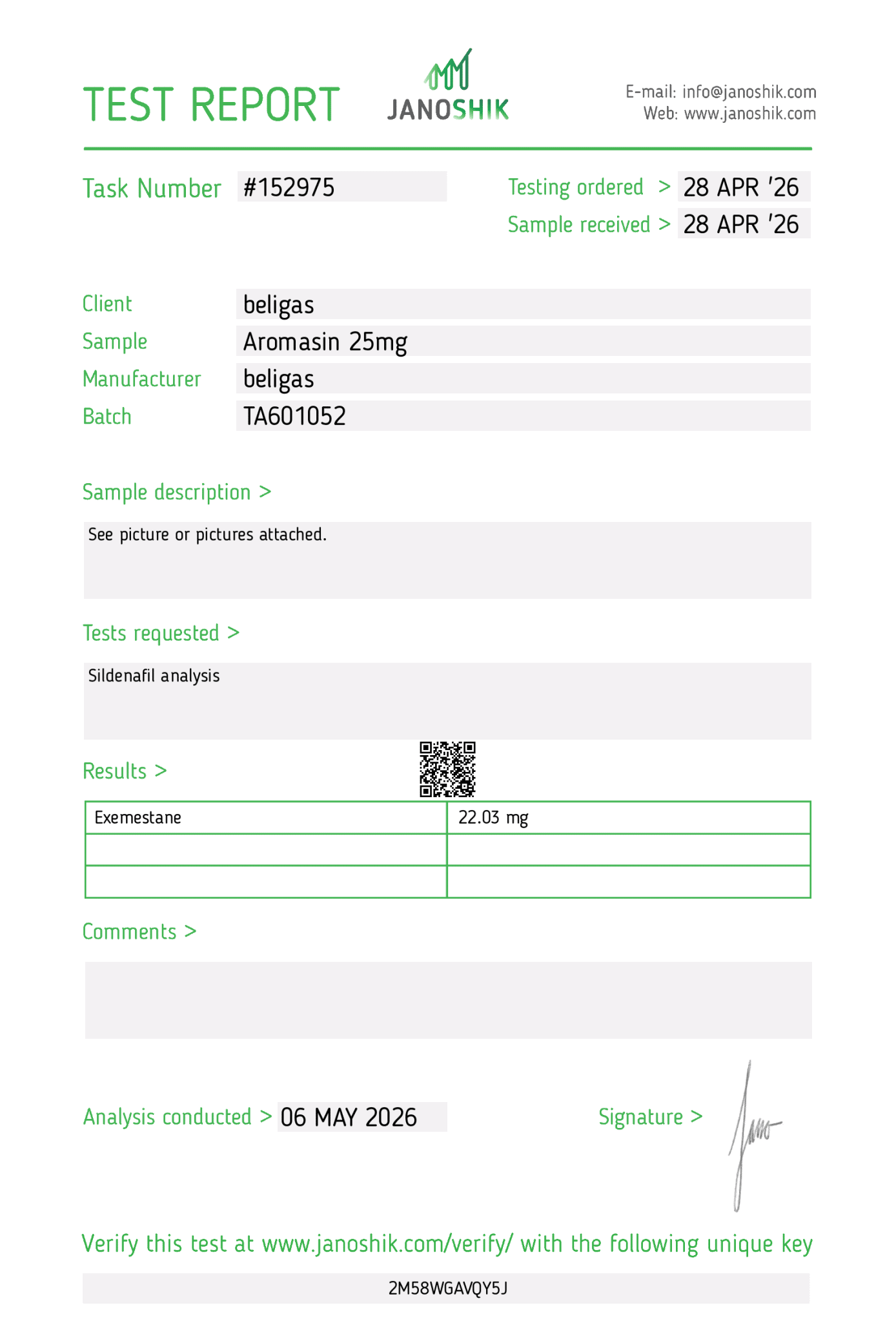 test de laboratoire aromasin beligas
