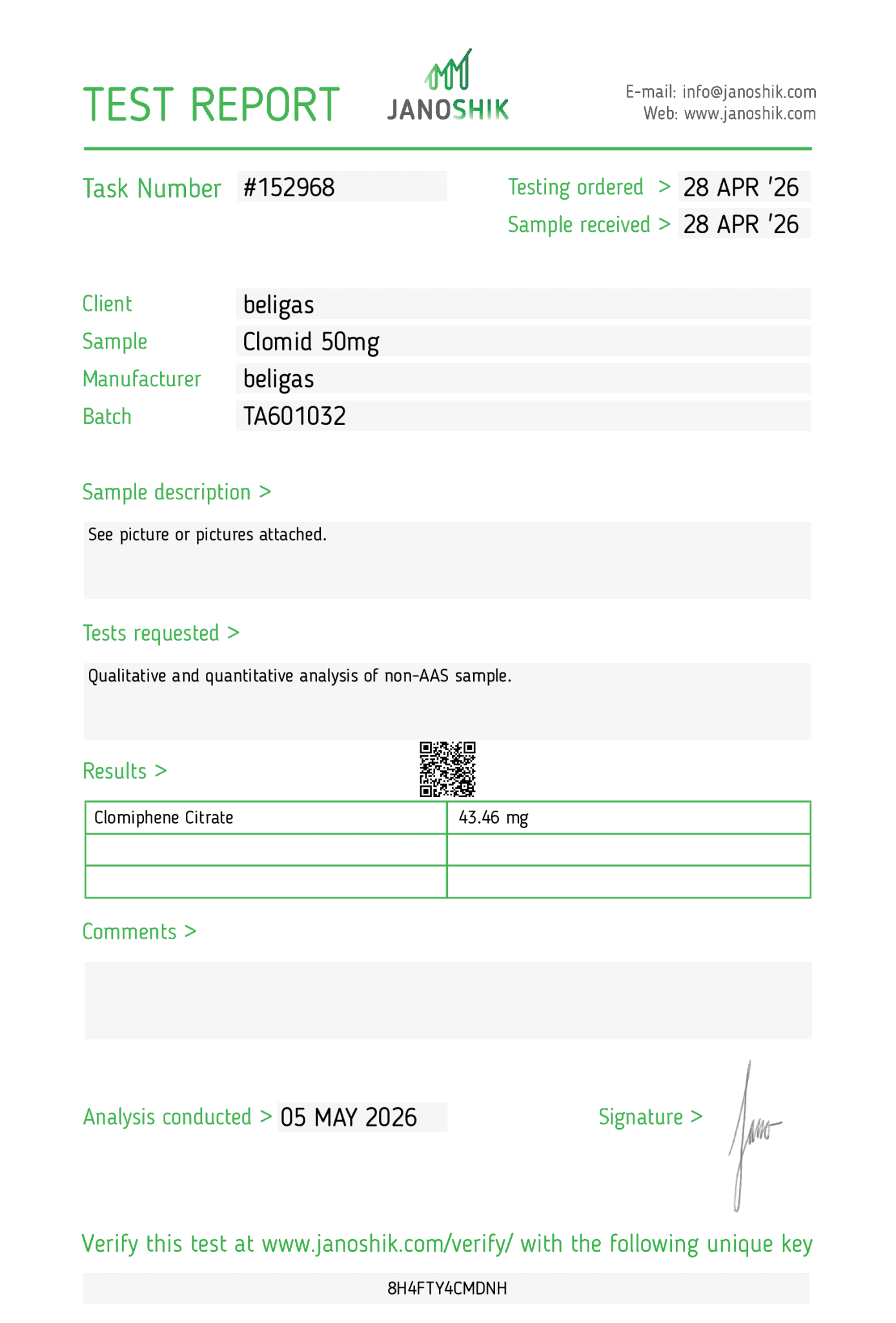 test de laboratoire Clomid Beligas